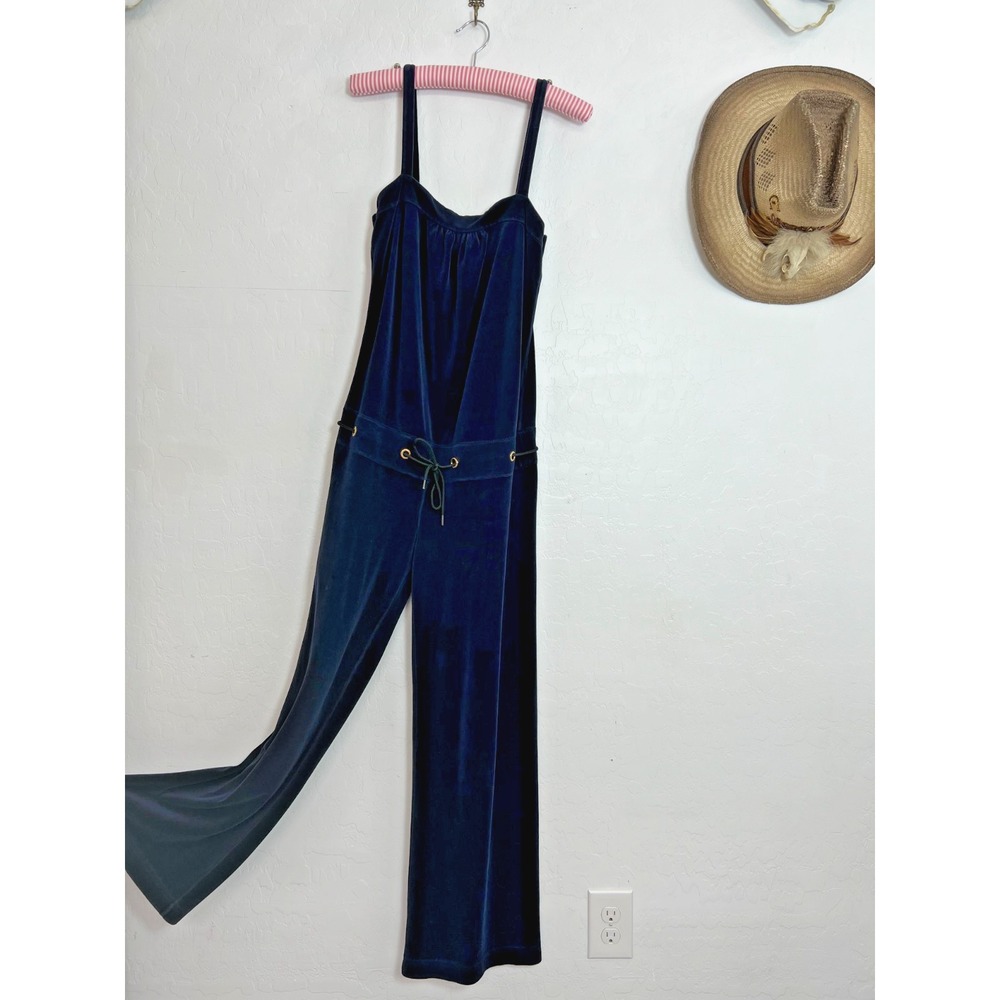 VTG Juicy Couture Velour Jumpsuit Sz XS  Navy Blue Wide Leg Camisole Romper